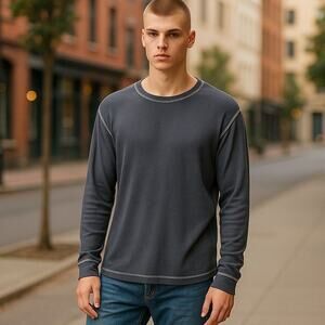 Ralph Lauren Polo Jeans Company Gray Long Sleeve Waffle Weave Shirt Mens Size XL